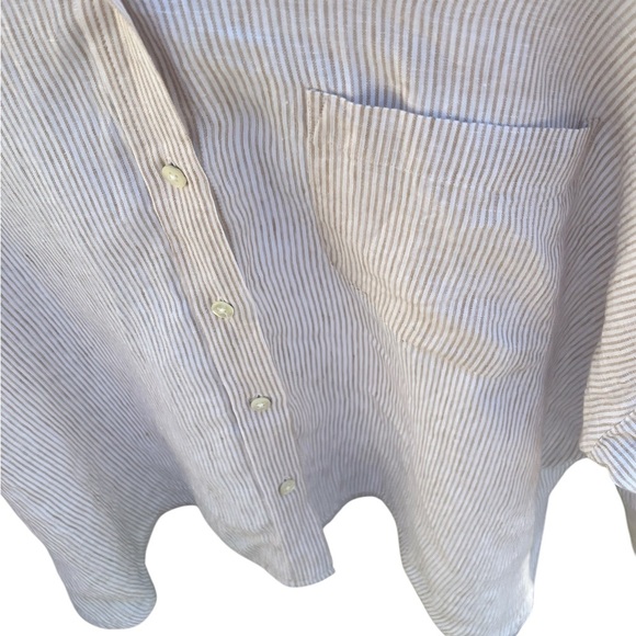 Haven Well Within NWOT 100% linen white tan striped button down oversized shirt - Picture 5 of 12